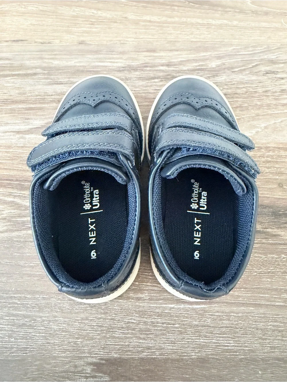 next Kids Black Leather Velcro Dress Sneakers with Cream Soles